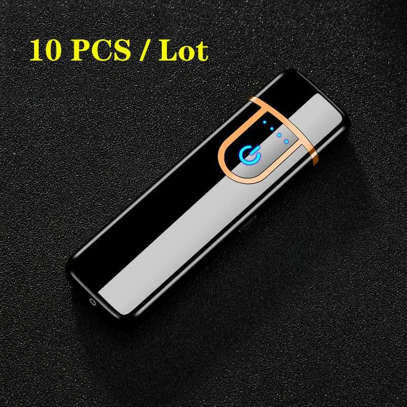 10PCSBlack Перезаряжаемая Зажигалка USB ветрозащитная беспламенная электрическая зажигалка для сигарет сенсорная Индукционная двухсторонняя Зажигалка для сигар без газовой зажигалки - Цвет: 10PCSBlack