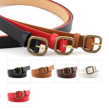 

Fashionable Simple Bronze Buckle Ladies Belt Retro Decorative Student Belt Classic Ladies Leather Belt