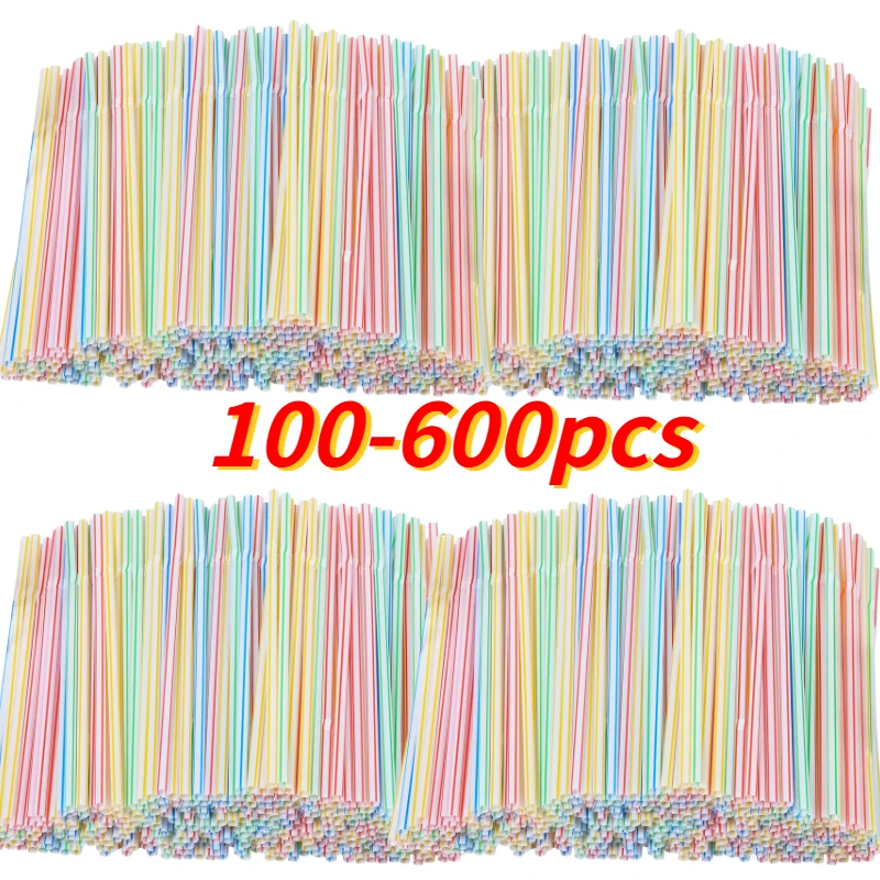 100/200/300/400/500/600Pcs 21cm Colorful Disposable Plastic Curved Drinking Straws Wedding Birthday Party Bar Drink Accessories disposable plastic straws