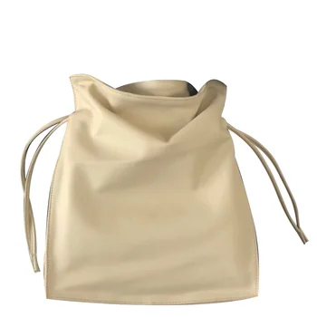 

New simple pure color Pu leather ladies shopping bag wild models DrawString single shoulder bucket bag casual Messenger bag