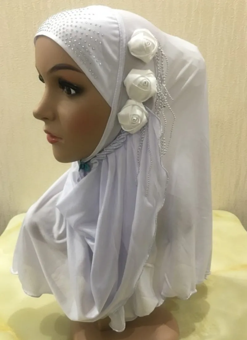 Ramadan Women Muslim Amira Hijab Islamic Scarf Flowers Rhinestone Headwear Turban Headscarf Hair Loss Prayer Hat Bandanas Cap