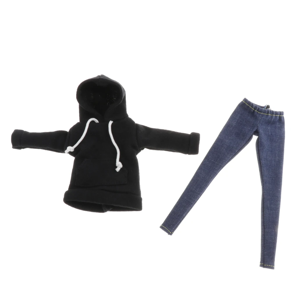 1/6 Fashion Girl Dolls Clothes Accessories, Hoodie And Jeans Pants Set for BJD Blythe Dolls Party Favor Dress Up Costumes