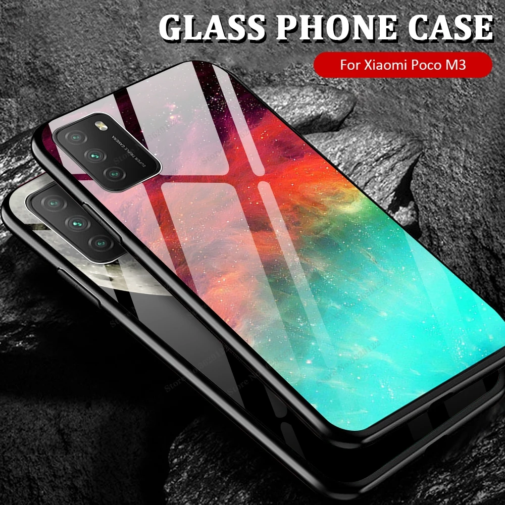 Case For POCO M3 Case Gradient Color Tempered Glass Cover For Xiaomi POCO M3 POKO M3 Pocophone M3 Shockproof Coques