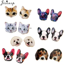 Jisensp новые модные красочные серьги-гвоздики с животными для женщин французский Бульдог серьги милый кот серьги пирсинг Pendientes вечерние Gif