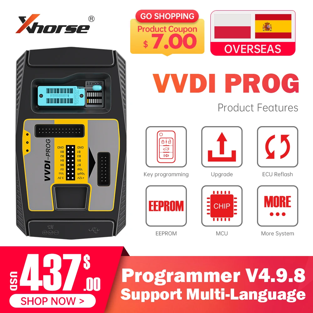 US $450.00 Original Xhorse VVDI Prog Programmer V498 VVDI Programmer Auto Key Tool Work With PCF79XX Adapter For BMW ISN Read Function