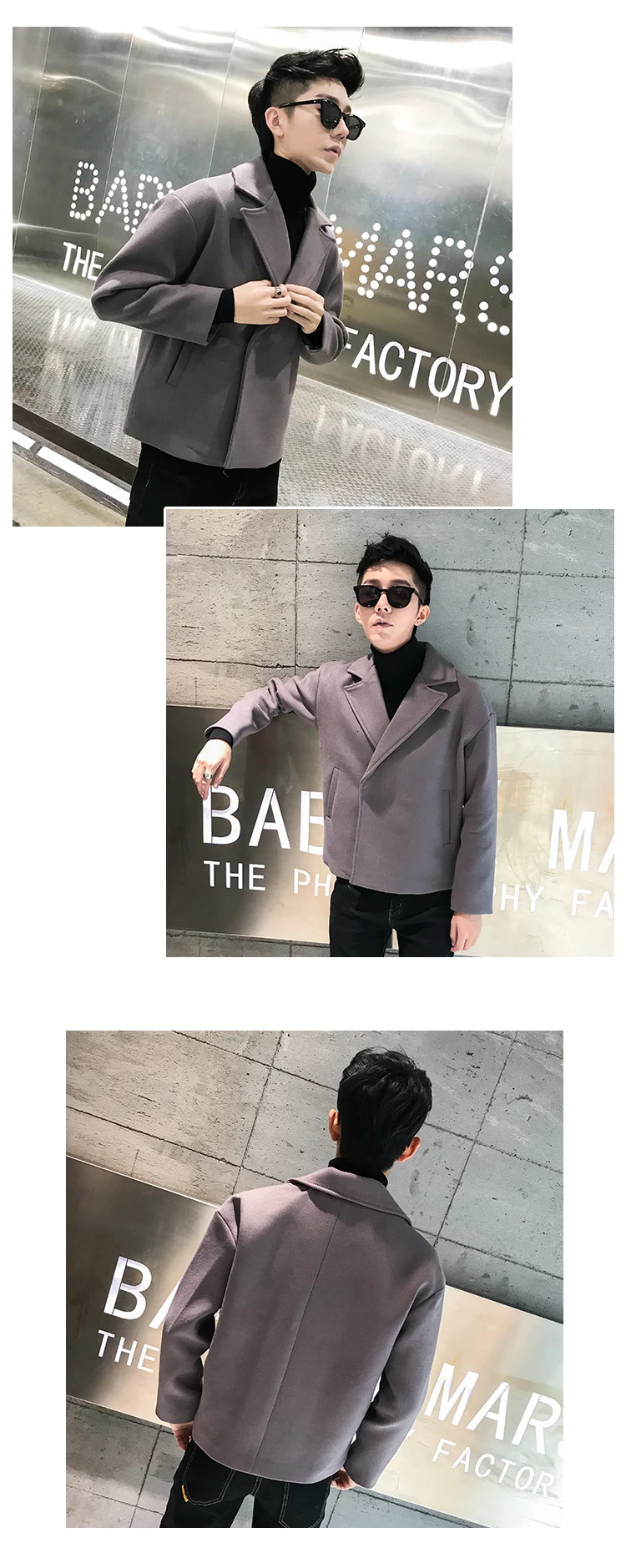 Short Woolen Coat Men's Slim Fashion Solid Color Casual Woolen Jacket Men Streetwear British Wind Woolen Coat Male Overcoat