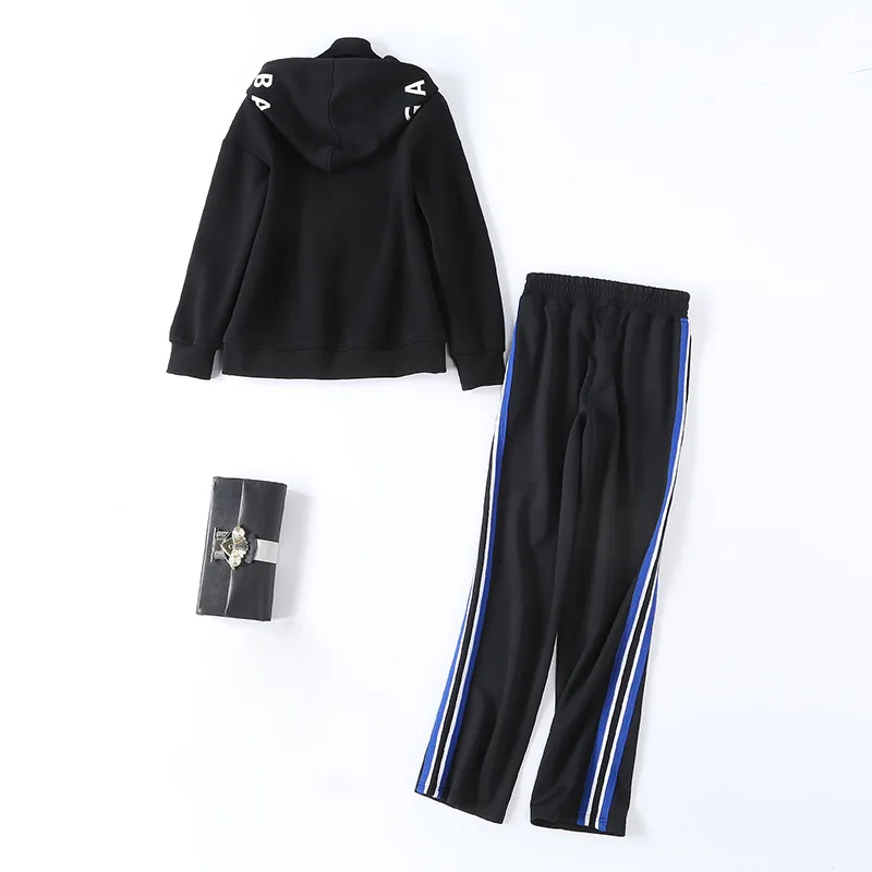 

2019 Autumn New Style Jung Soo Yeon Star Celebrity Style Contrast Color Loose-Fit Gym Running Gym Sports WOMEN'S Suit