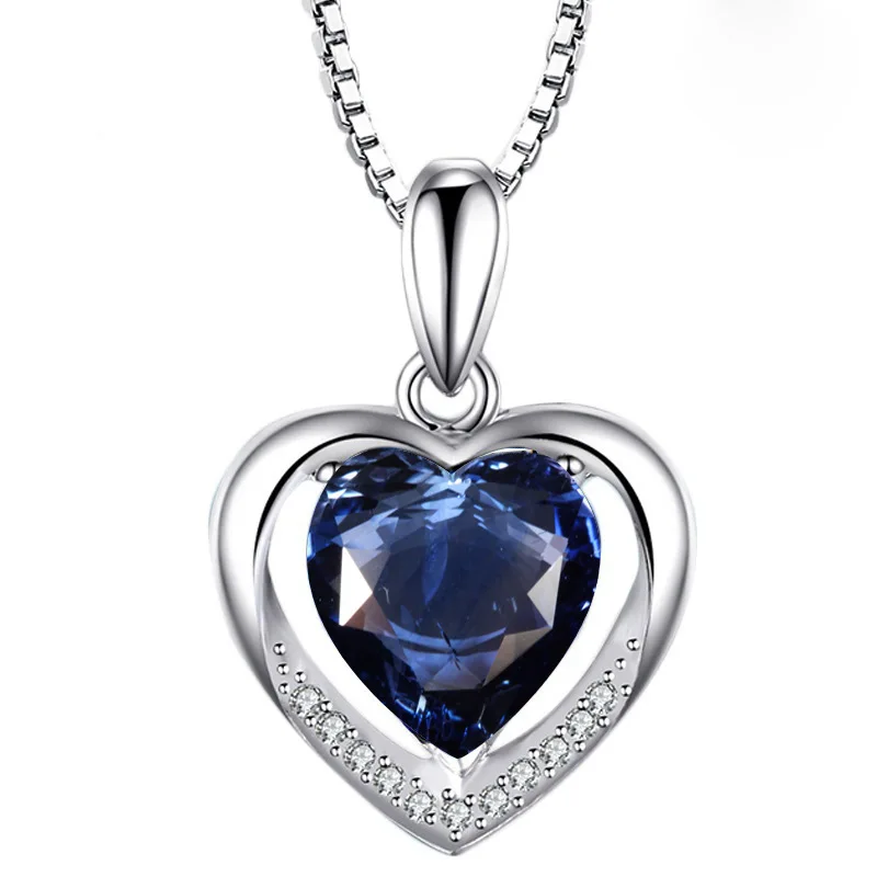 Bague Ringen Temperament 5 colors optional Heart shaped Gemstone Pendant for Women Cordiform Silver 925 Jewelry Engagement GIFT - Цвет камня: black
