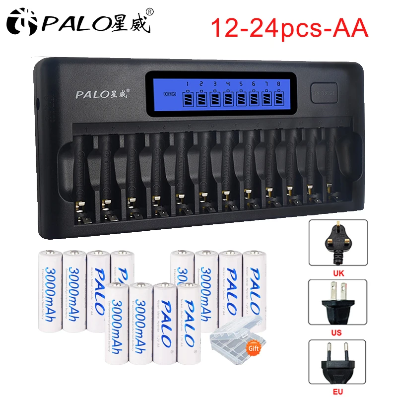 12-24 шт/партия AA 2A аккумуляторная батарея 1,2 V ni-mh 3000mAh и 12 слотов умное быстрое зарядное устройство для aa aaa 1,2 Вольт ni mh батареи
