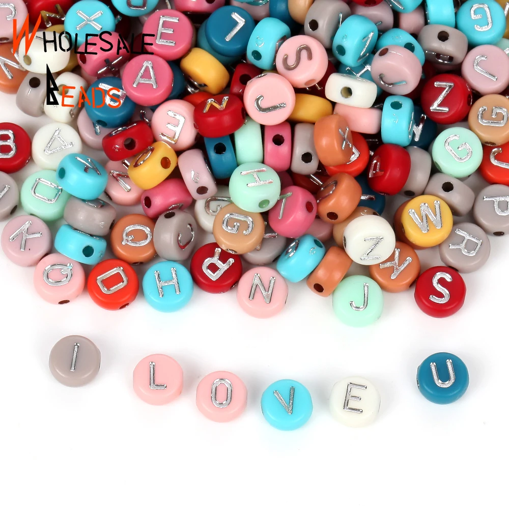 Pastel Round Letter Beads Acrylic Alphabet Beads with White