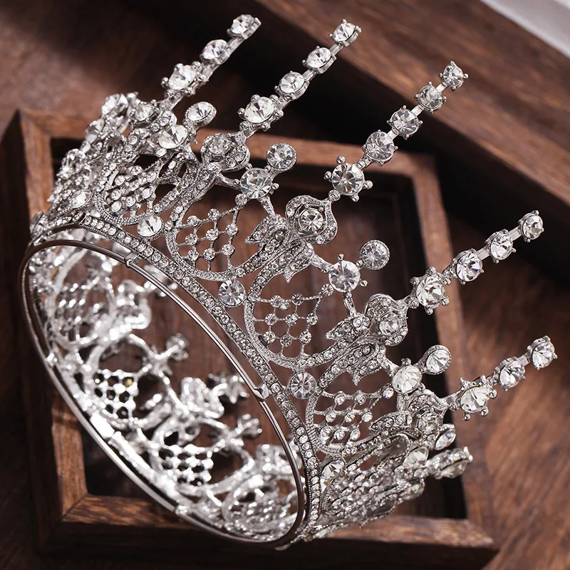 

New Style European Style Retro Queen Baroque Silver Bride Full Circle Marriage round Crown Man-made Diamond Crown Headdress Mode