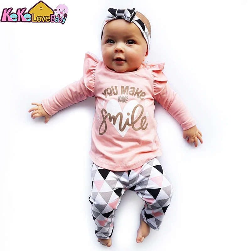 Suit T-Shirt Pants Outfits Headband Newborn Baby-Girl Infant Cotton Toddler Autumn Fashion