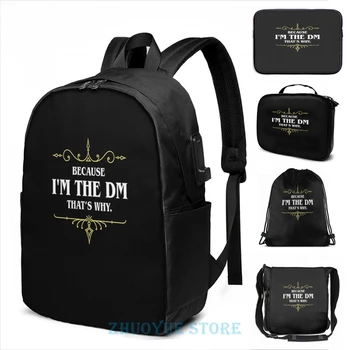 

Because I'm the DM Game Master Quotes Tabletop RPG USB Charge Backpack men School bags Women bag Travel laptop bag