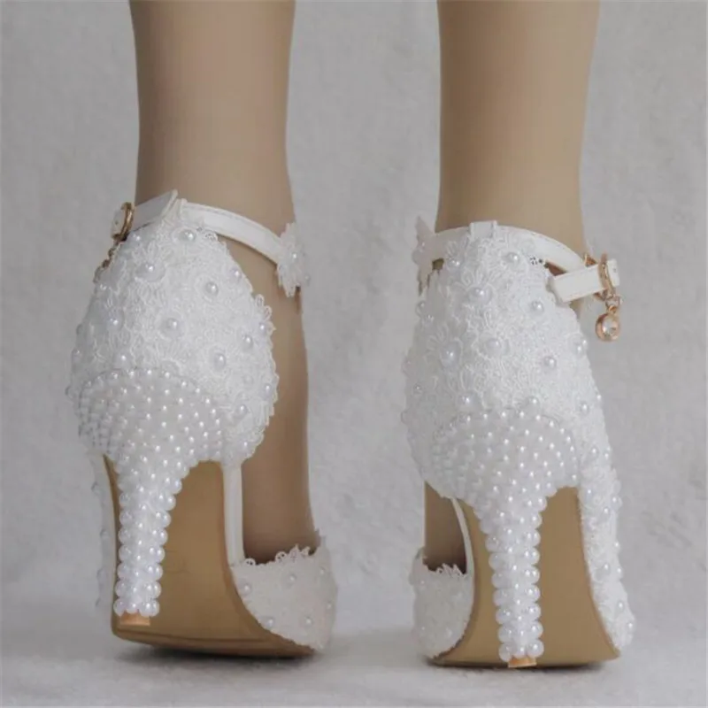 Белые свадебные туфли на шнуровке; обувь для свадебной вечеринки; женская обувь на высоком каблуке; Свадебная обувь; большие размеры 34-41