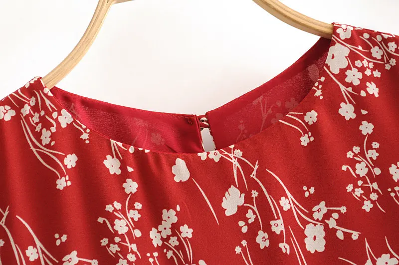 Bazaleas элегантное праздничное тонкое шифоновое платье vestidos с круглым вырезом женские шикарные красные платья миди с цветочным принтом