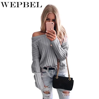 

WEPBEL Women Solid Color O-Neck Pullover Sweater Loose Tops New Autumn Winter Casual Long Sleeve Knitted Sweater