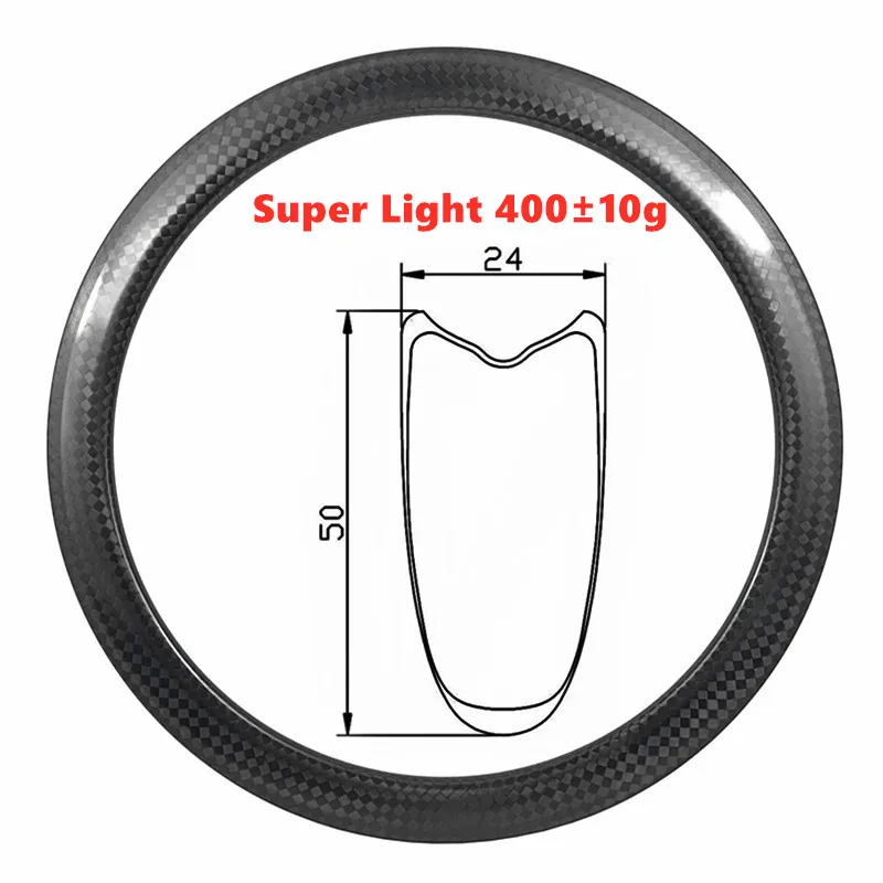 

700c 50 x 24mm Carbon Wheels Rim special V-brake 12K glossy tubular road bicycle carbon rim No paint Environmental Friendly