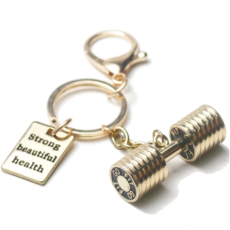 

Dumbbell Keychain Wallet Gold Strong Beautiful Health Charms Key Ring Car Purse Bag Buckle Pendant Women Gym Jewelry