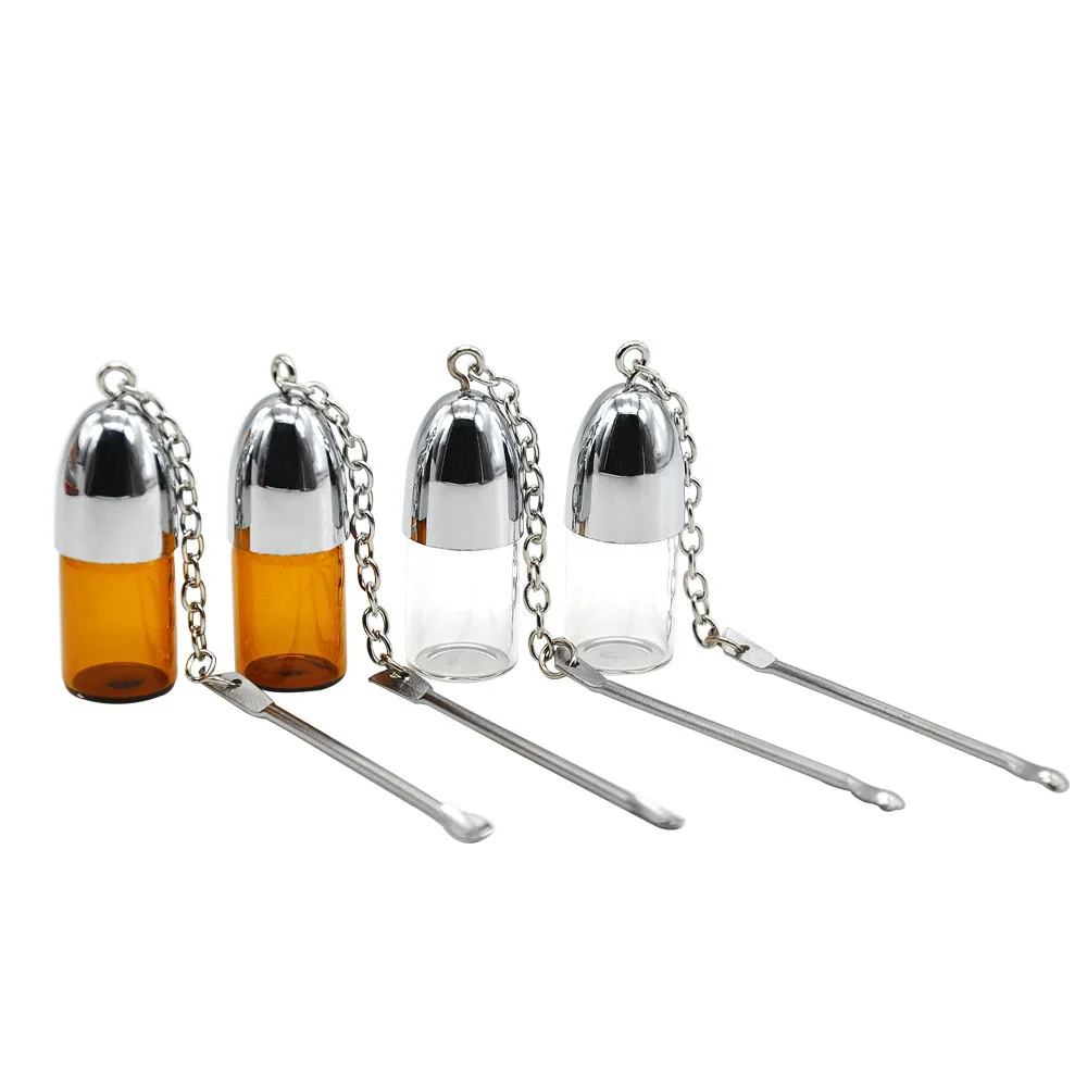 

2pcs Packed Transparent Glass Pill Box With Metal Ashtray Spoon Portable Keychain Waterproof Pill Boxes Office Ourdoor Traveling