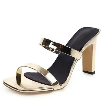 

Size 34-48 Women Slippers Sandals Fashion Open Toe Slip on Outdoor Slippers Sexy Summer High Heels Mules Dress Pumps New