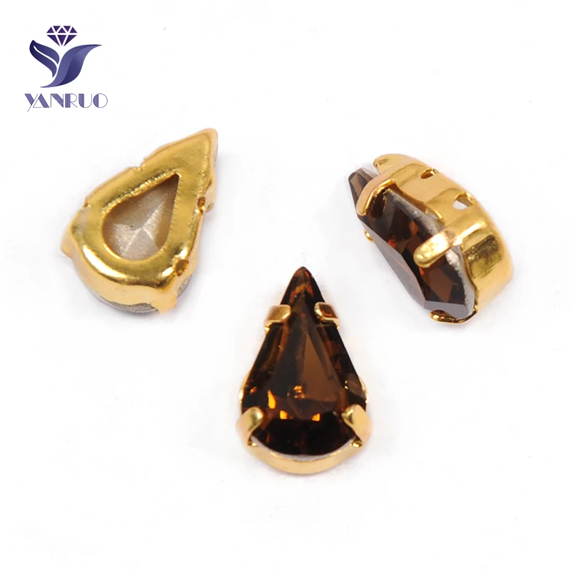 Smoked Topaz YANRUO 4300, грушевидные Необычные камни, установка K9, стразы, точечное стекло, хрустальные пришитые Стразы для украшения одежды - Цвет: Smoked Topaz
