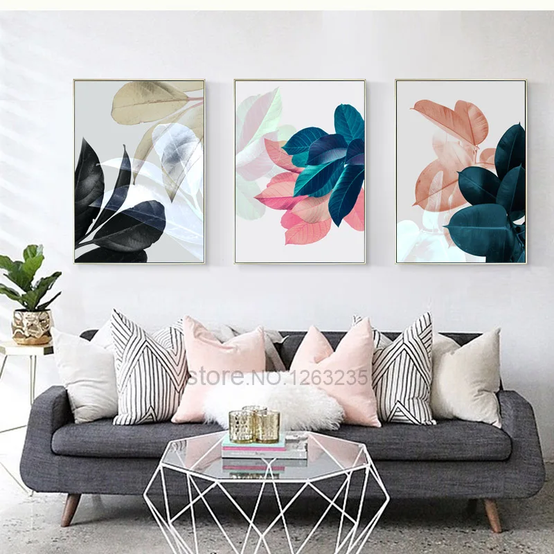 Colorful Leaf Wall Art Canvas Painting Cuadros Posters And Prints Nordic Poster Picture Pictures For Living Room Unframed | Дом и сад