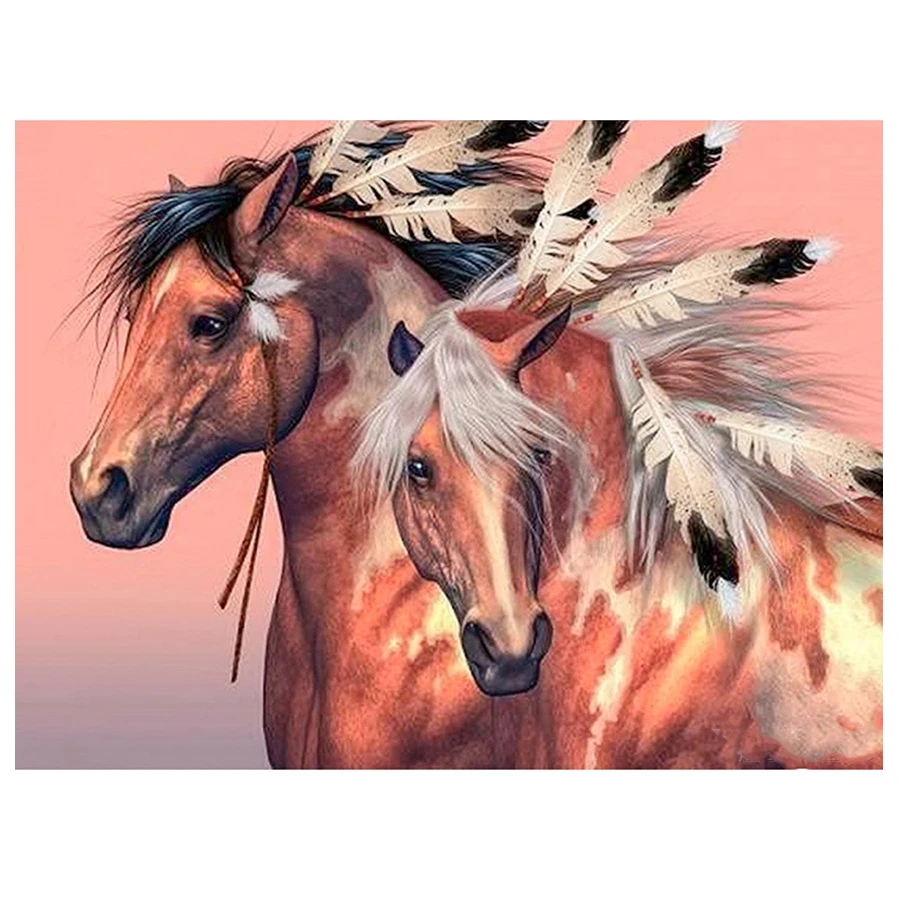 Full drill square diamond painting Indian horse 5D DIY diamond embroidery feather Cross Stitch Full Round Mosaic Decoration Gift_副本