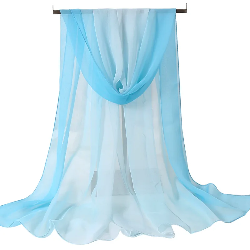 Four Seasons Thin Soft Chiffon For Women Silky Gradient Printing Beach Georgette Scarf Shawls Long Wraps Beach Sunscreen Hijab 2