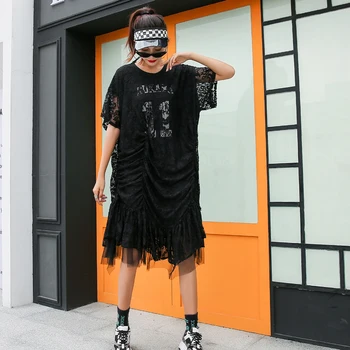 

Women's plus size dress summer dress 2020 new loose mesh lace embroidery dress party dress plus size dress