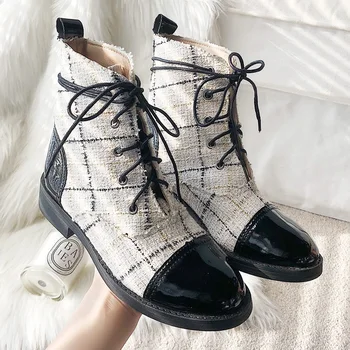 

Women Boots Comfortable Cloth Spring Autumn Breathable British Style Lace-up Short Boots Female Motorcycle Boots Women Shoes
