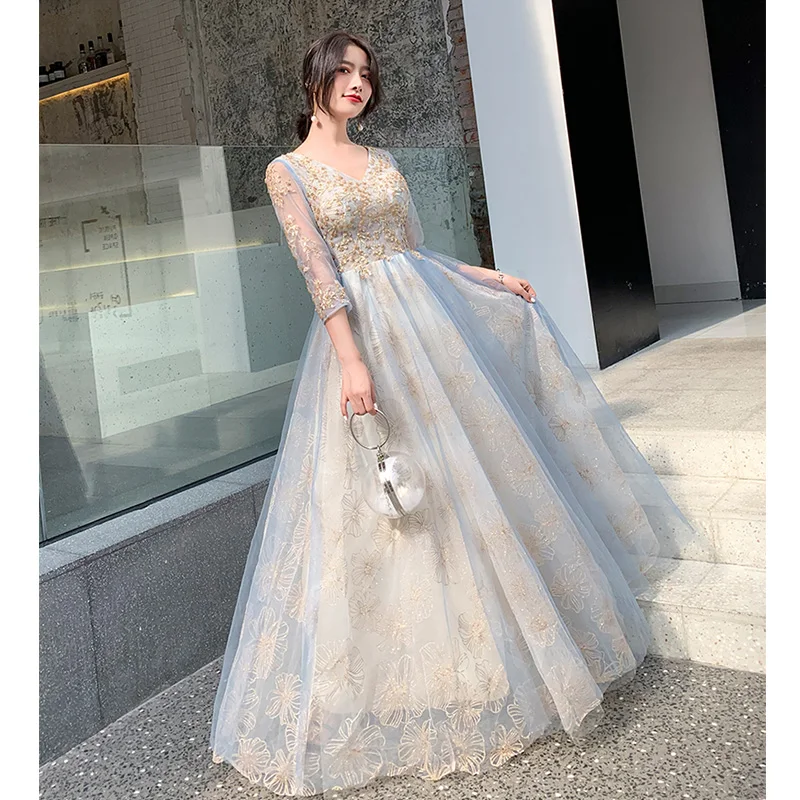 Yiiya вечернее платье ЭЛЕГАНТ v-образным вырезом рукав три четверти Robe De Soiree LF204 размера плюс вечернее платье без рукавов