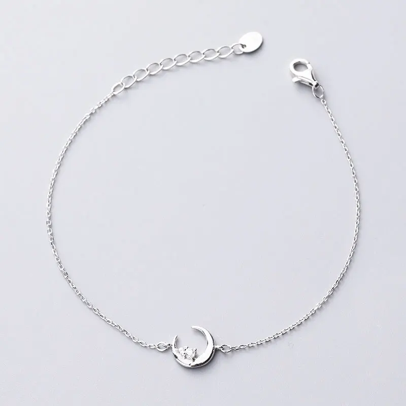 silver SAF Циркон 925 Стерлинговое серебро браслет с Луной Женщины Девушки серебряные ювелирные изделия студентов простой браслет подарок на день рождения серебряные ювелирные изделия - Цвет камня: silver