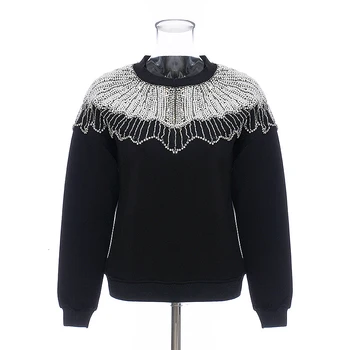 

2019 Autumn Fashion New Long-sleeved Round Neck Pullovers for Women with Black Remnants