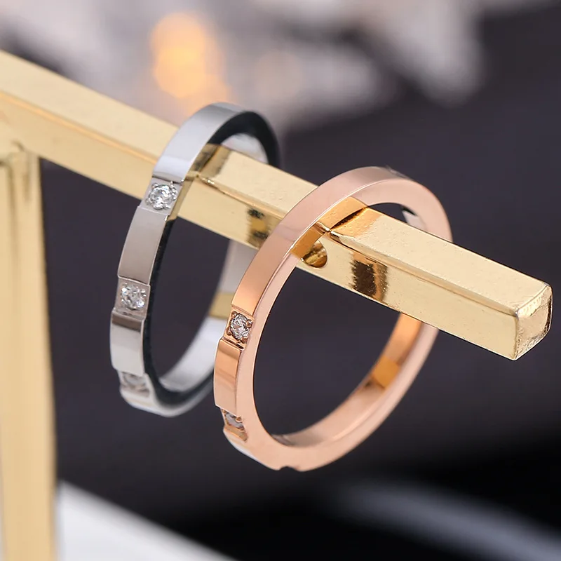Couple Ring for Men Women CNC Inlaid 3 AAA Zircons Rose Gold Silver Color Titanium Steel Accessories Fashion Love Jewelry(GR412) | Украшения