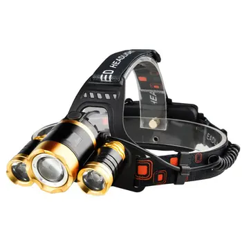 

3 Heads T6 High-gloss Headlights Telescopic Focusing Three Lights Aluminum Alloy ABS 1T6-2XPE Long-range Night Fishing ICOCO 6V