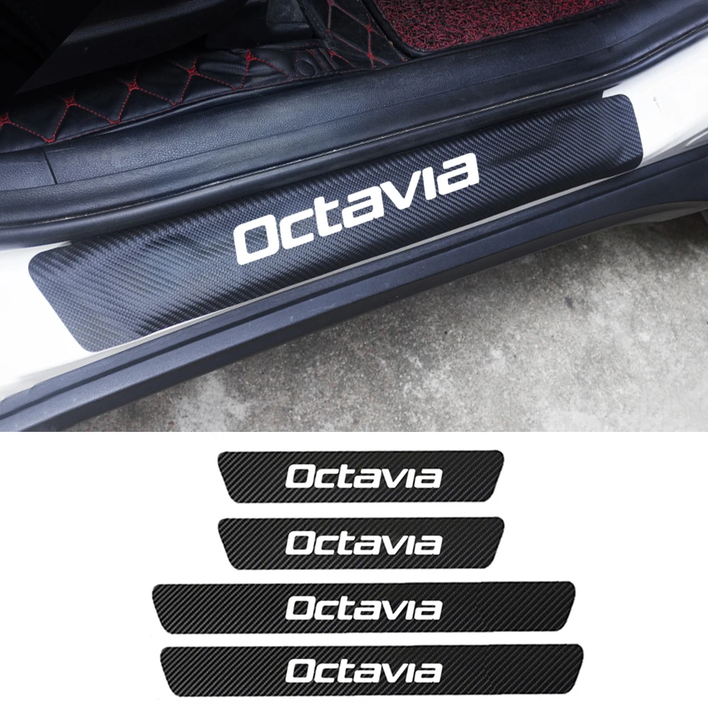 

For Skoda Octavia 1 2 3 A5 A7 MK1 MK2 MK3 RS 1U 1Z 5E 4pcs PU Leather Carbon Fiber Car Door Threshold Sill Stickers Accessories