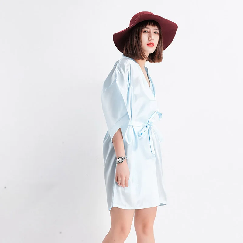 Ночная рубашка женская, искусственный шелк, банное платье, Yukata, одежда для сна, ночная рубашка, Женская Мини-кимоно, халат, модный, женский халат