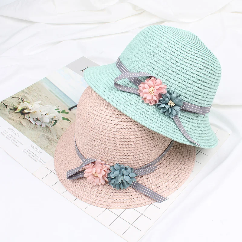 Высококачественные соломенные шляпы для мальчиков и девочек, летние солнцезащитные шляпы с цветами для детей, детские пляжные шляпы, складные солнцезащитные кепки