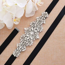 Mecresh Silver Color Crystal Rhinestone Bridal Belt for Wedding Dress Statement Handmade Flower Ribbon Women Belt Sash MYD034