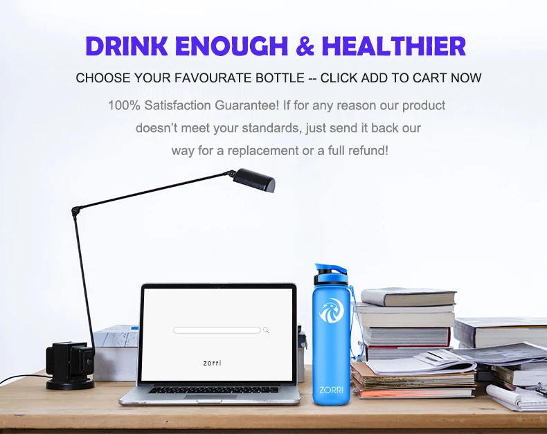 ZORRI Water Bottle 600ML /800ML/1000ML Plastic Drinkware Tour Outdoor Sport School Leak Proof Seal Gourde Climbing Water Bottles