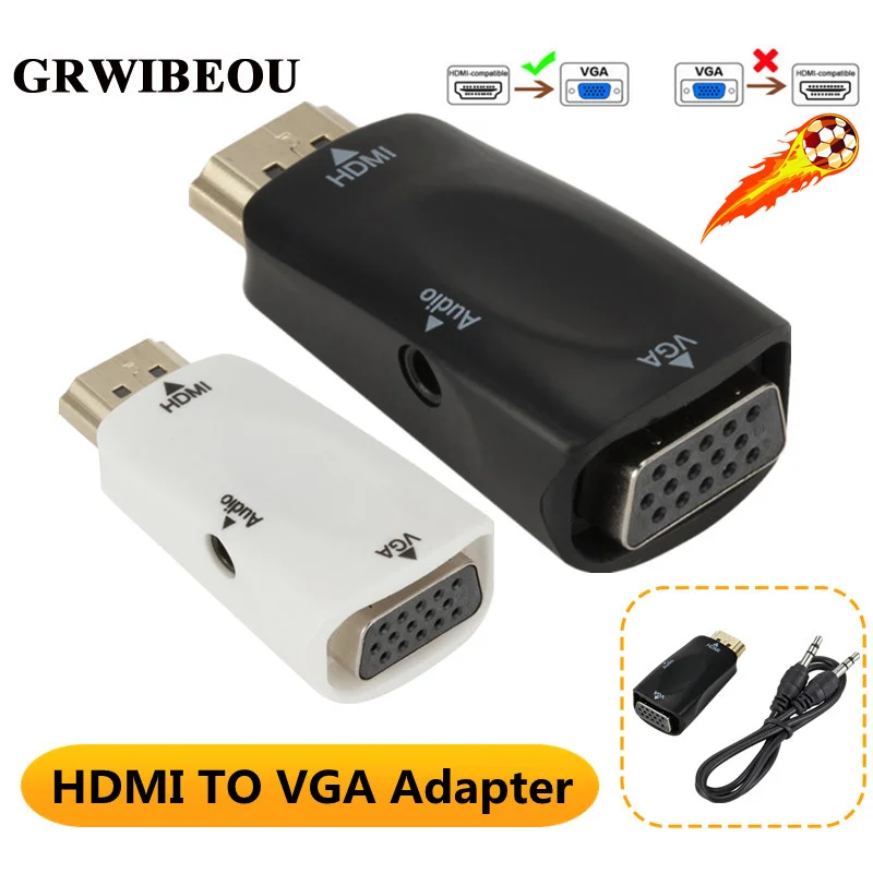 Grwibeou Cavo Convertitore Adattatore Hdmi A Vga Con Cavo Audio Convertitore Video Hdmi Maschio A Vga Femmina 1080P Per Pc Hdtv Hd2Vga