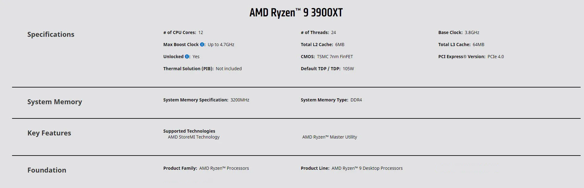 AMD Ryzen 9 3900XT R9 3900XT 3.8 GHz 12 