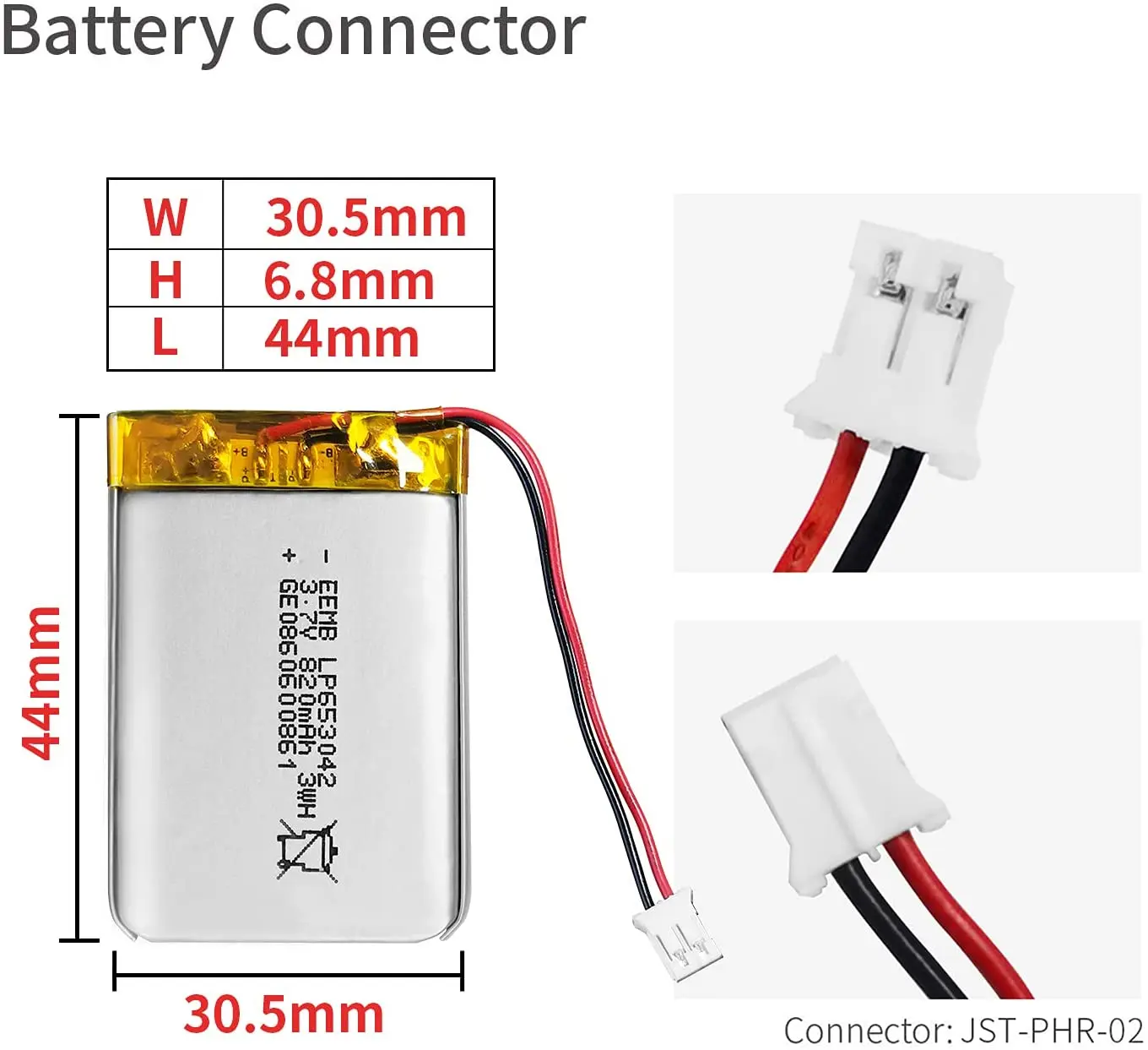 pilha lipo da bateria 653042 mah para