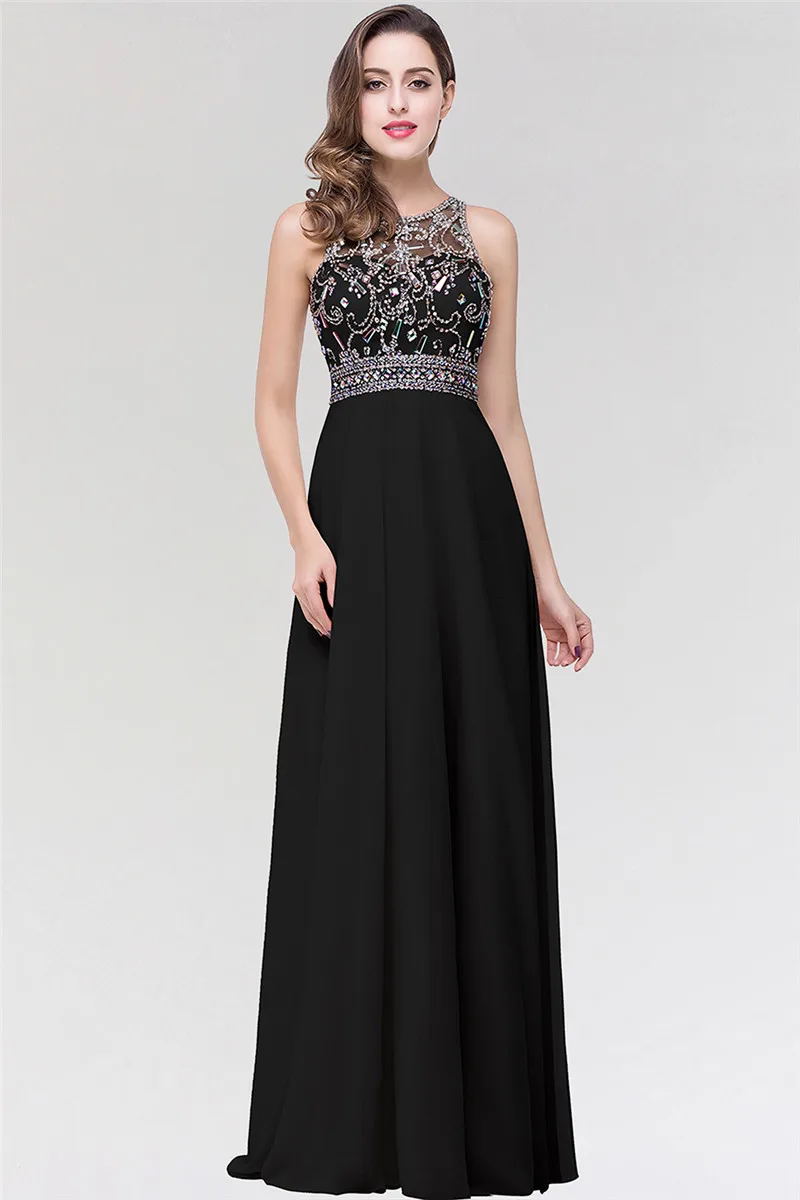 Vestido de Festa длинное вечернее платье с кристаллами очаровательное вечернее платье с бисером сзади длинное вечернее платье - Цвет: Черный
