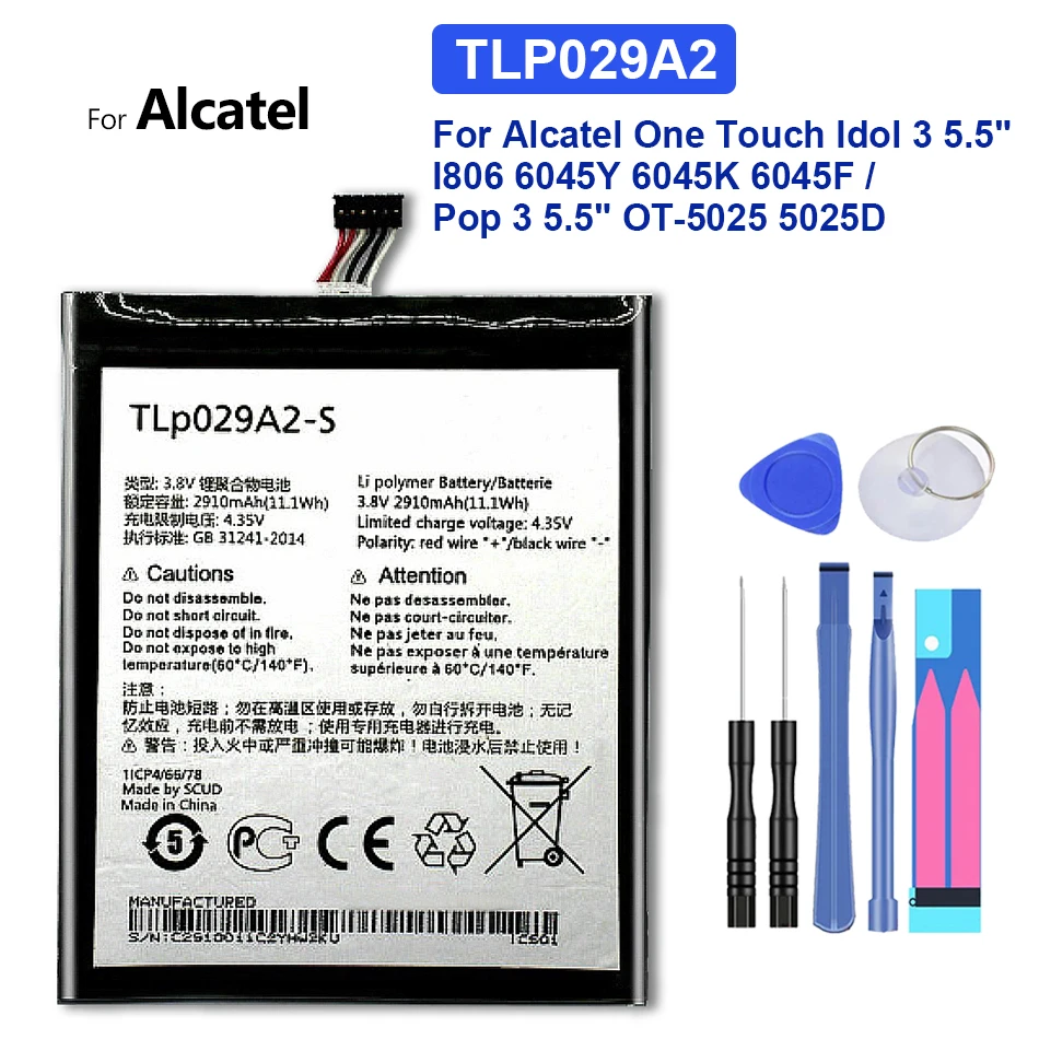 Аккумулятор TLp029A2 2910 мАч для Alcatel One Touch Idol 3 Idol3 5 дюйма I806 6045Y 6045K 6045F / Pop Pop3 OT-5025 5025D |