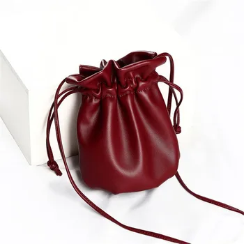 

Fashion Mini Genuine Leather Bucket Bag Simple Drawstring Bundle Mouth Shoulder Bag Soft Leather Folds Dumplings Bags Louis Bags