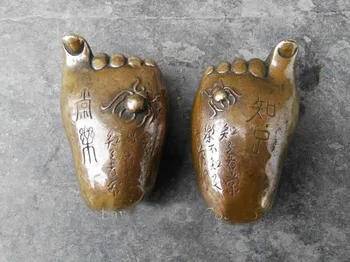 

Chinese Brass Copper Handwork Carved Spider Buddha Foot Statue Decor Pair