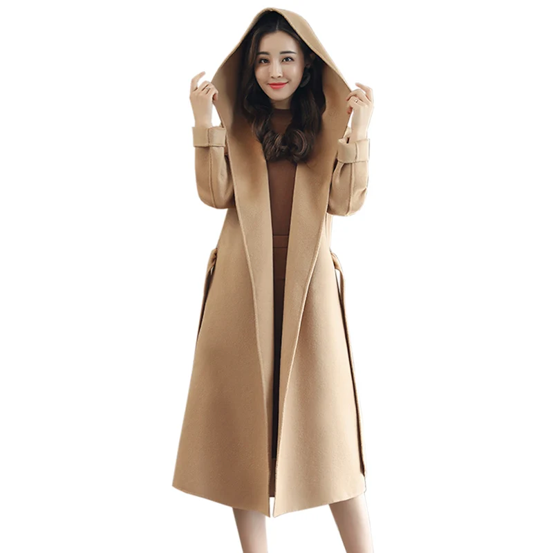 

Autumn And Winter new Long Overcoat Women Solid color Large size Loose Wool Coats fashion Hooded Long Sleeve jacket women