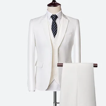 

Fashion White Groom Marriage Banquet Three-piece Suit Large Size Male Formal Business Blazer Sets Party Dress Men's New Talicoat