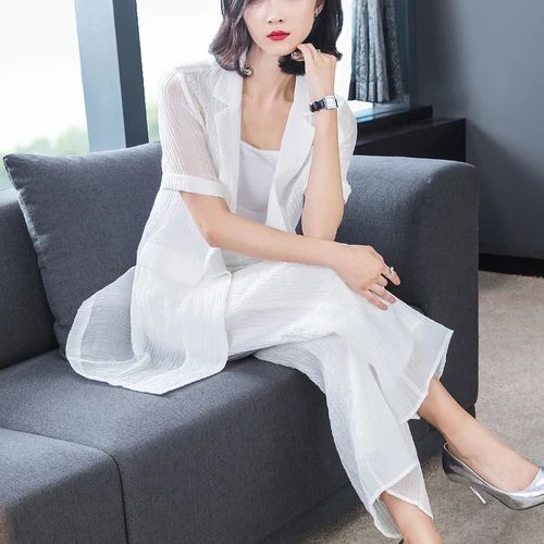 Wit 2 Stuk Kantoor Set Vrouwen Wijde Pijpen Broek Kantoor Dame Luxe 2 Delige Set Vrouwen Vrouwen Tweedelige Outfits vrouw Pak Wit 2 Stuk Kantoor Set Vrouwen Wijde Pijpen Broek Kantoor Dame Luxe 2 Delige Set Vrouwen Vrouwen Tweedelige Outfits vrouw Pak